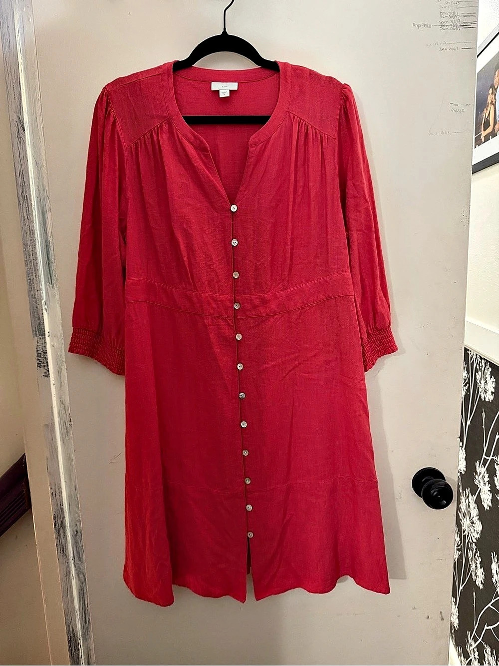 J Jill Linen Blend Button-Front Dress Midi Dress Pink Medium